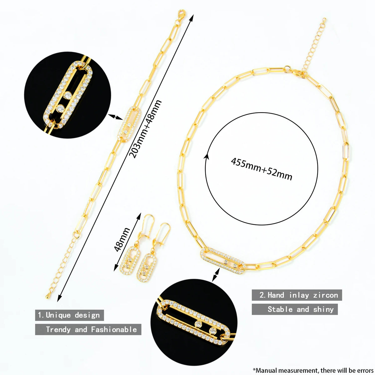 Dubai 21k Gold Plated Italian Geometric Zirconia Jewelry Set