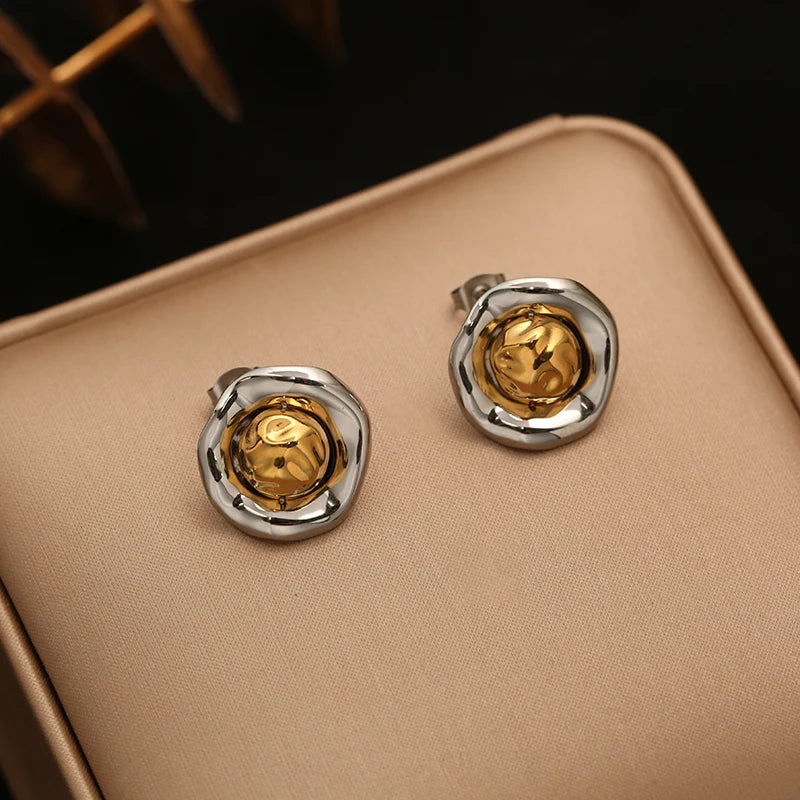 EILIECK 316L Stainless Steel Metal Two-Color Geometric Stud Earrings For Women Trendy High-Quality Waterproof Earring Jewelry