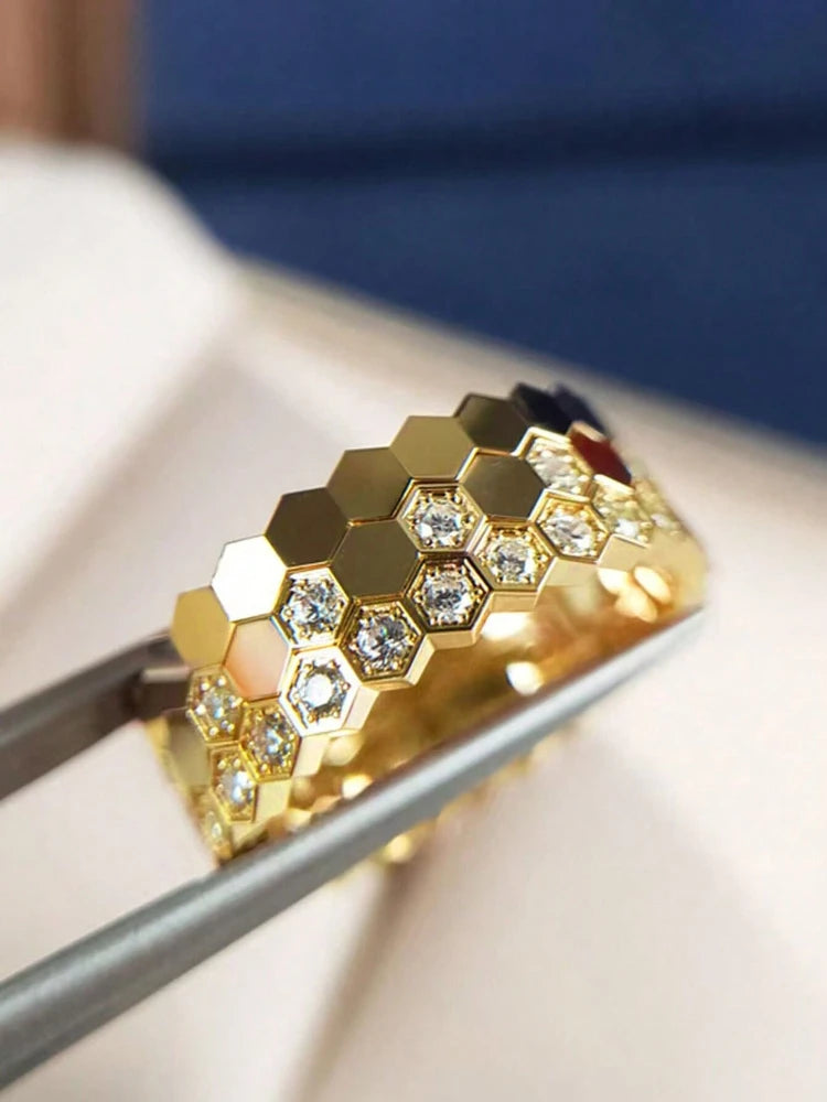 925 Sterling Silver Vintage Geometric Zircon Fine Jewelry Ring
