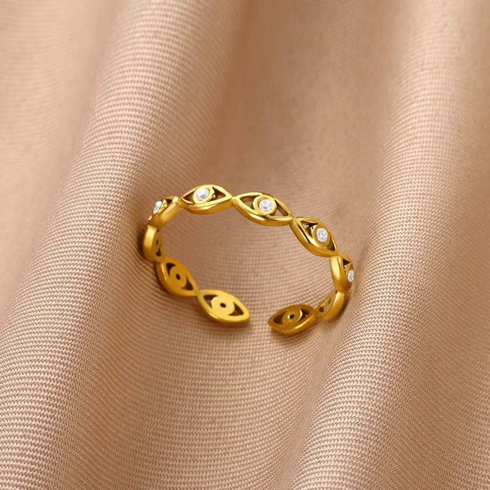 Stainless Steel Flower Open Rings For Women Trend Wedding Heart Jewelry Gold Color Geometric Hollow Ring Daily Accessories Gift