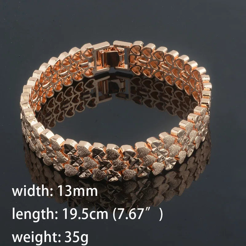 New Women Girls 585 Rose Gold Color Carving Wide Bracelets Toggle Lock Hot Jewelry(No Box)