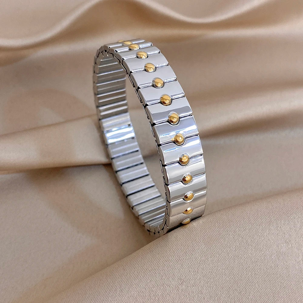 Greatera 6.5mm Width Thin Stainless Steel Elastic Bracelets Bangles for Women Gold Silver Color Stacked Bracelet Party Jewelry