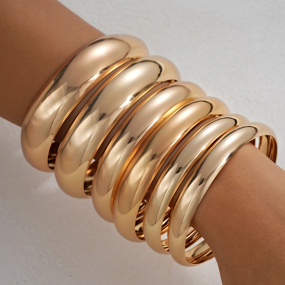 Vintage Chunky Smooth Metal Cuff Bangles Set