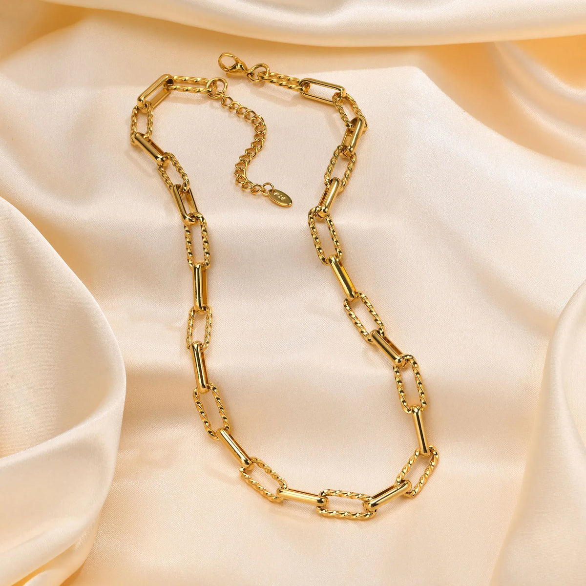 Classic Gold-Color Paperclip Chain & Rectangle Charm Bracelet