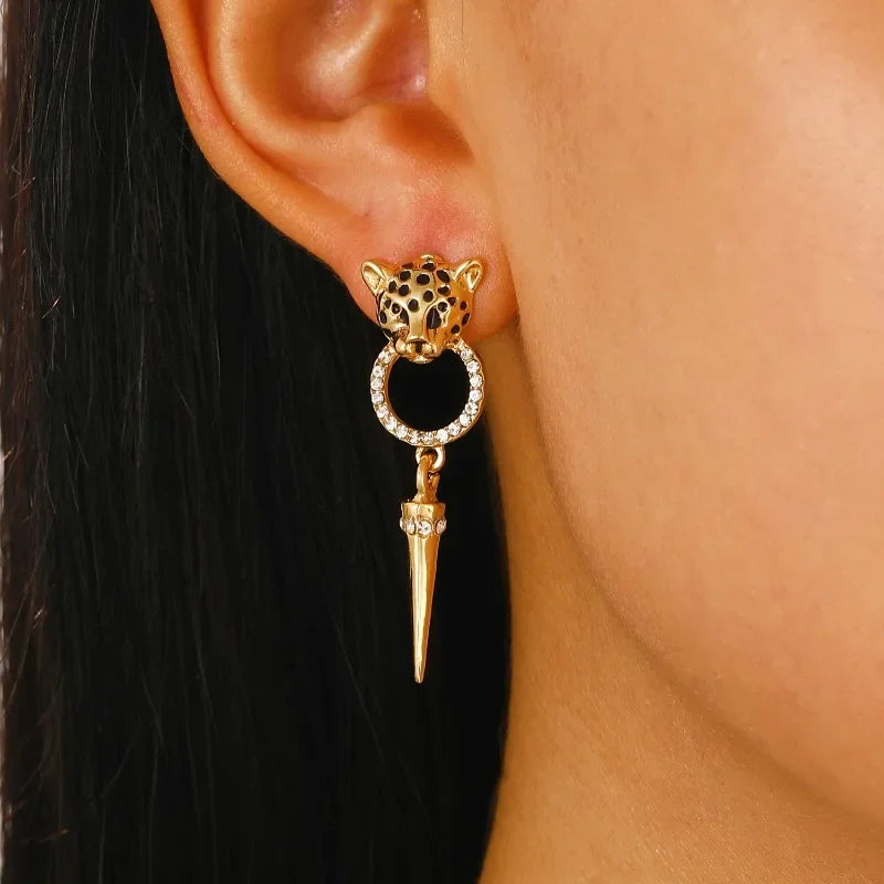Trendy Personalized Cheetah Leopard Head Cone Pendant Earrings Fashionable Sexy Women's Quality Jewelry Accessories Luxurious