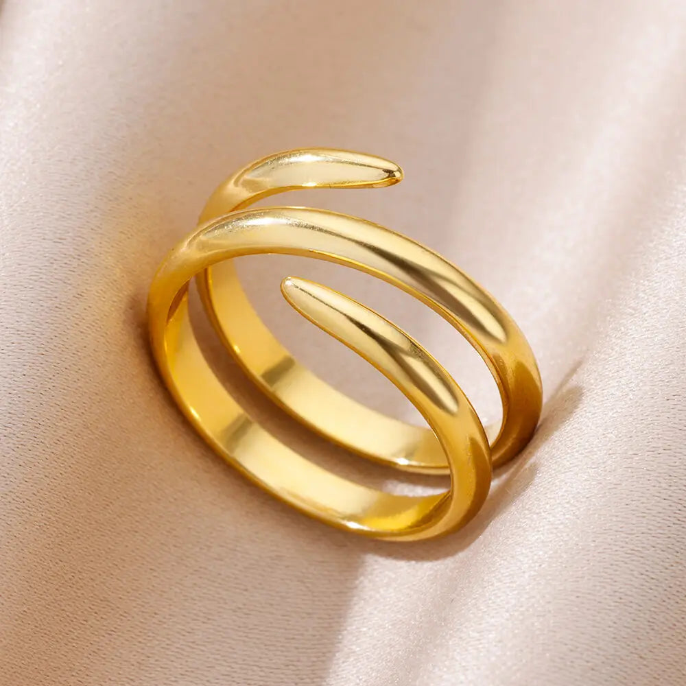 316L Stainless Steel Gold-Color Multilayer Geometric Open Ring