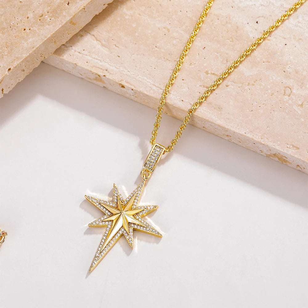Monkton 18K Gold Plated North Star Pendant Necklace for Women Sparkling Cubic Zirconia Accents Fashion Celestial Jewelry Gift