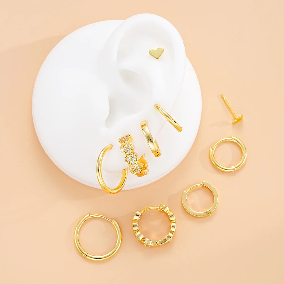 10Pcs/Set Zircon Stackable Stud Earrings Set For Women Simple Gold Color Heart Cartilage Hoop Earring Fashion Girl Jewelry Gifts