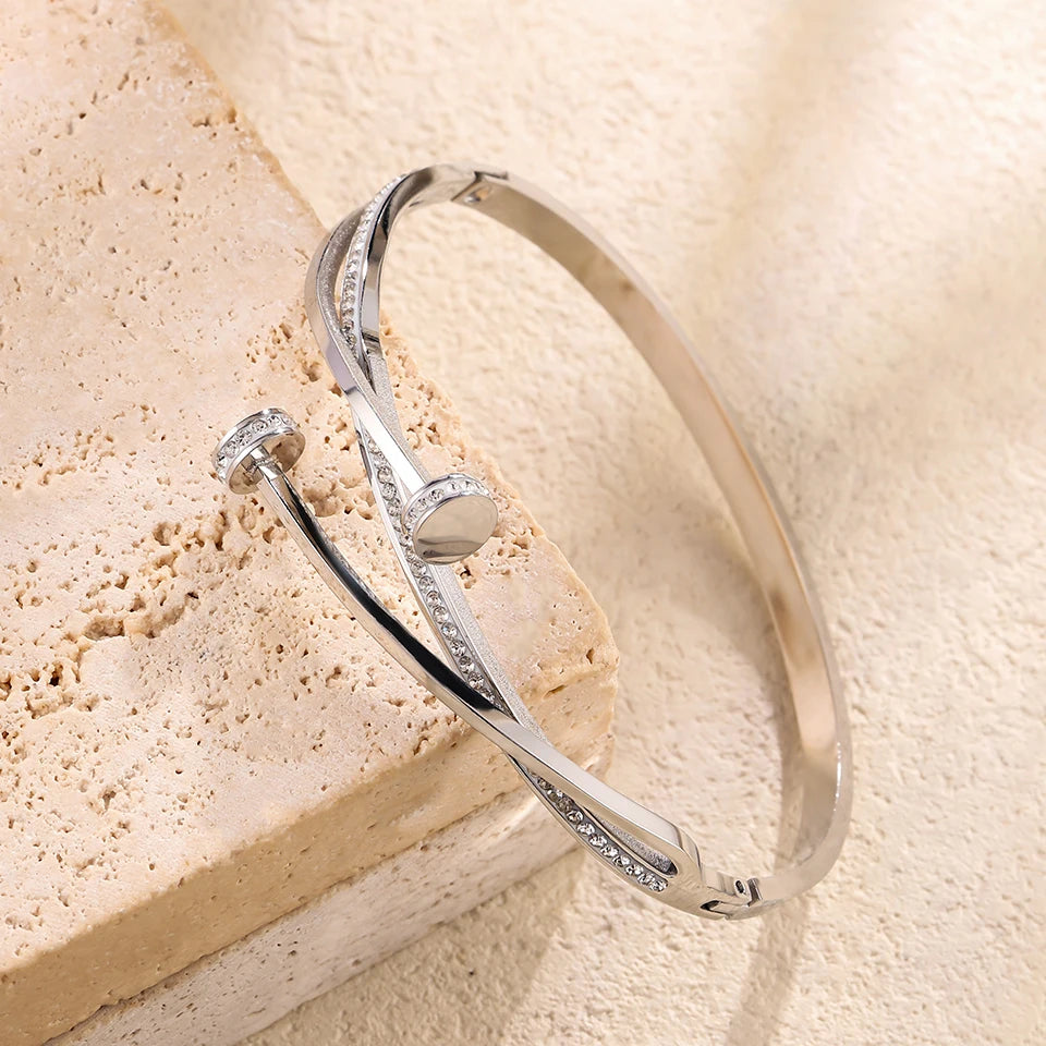 Elegant Nail Stainless Steel Stacked Bracelets for Women Luxurious Fashionable Jewelry for Parties Banquets