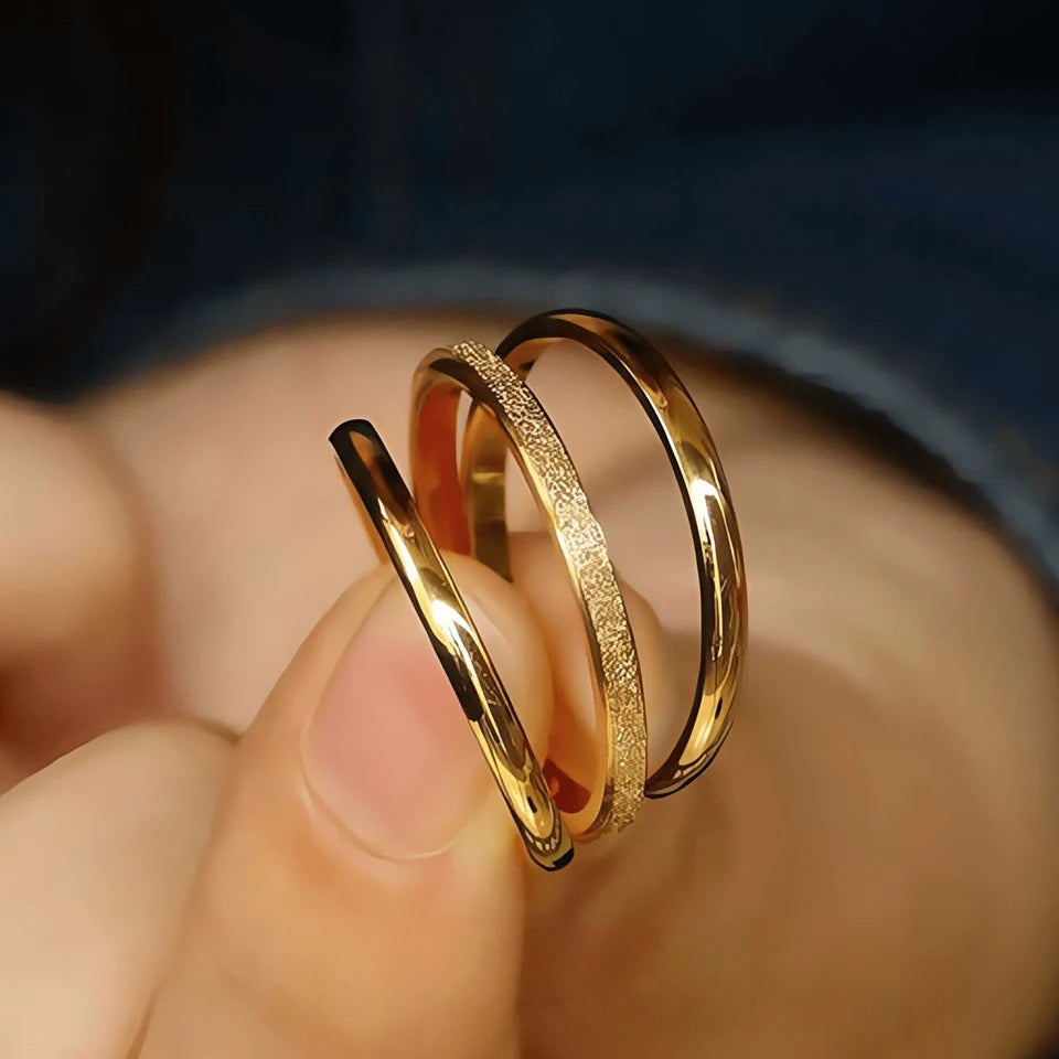 2mm Gold-Plated Stainless Steel Minimalist Stacked Rings 3-Piece Set