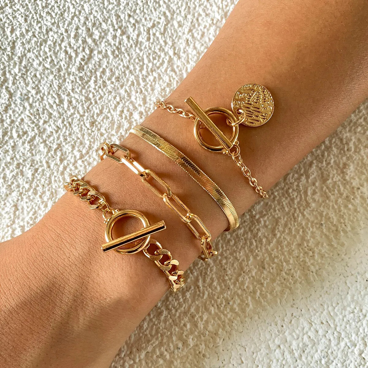 ChooseMe Link & Snake Chain Coin Pendant OT Buckle Bracelet
