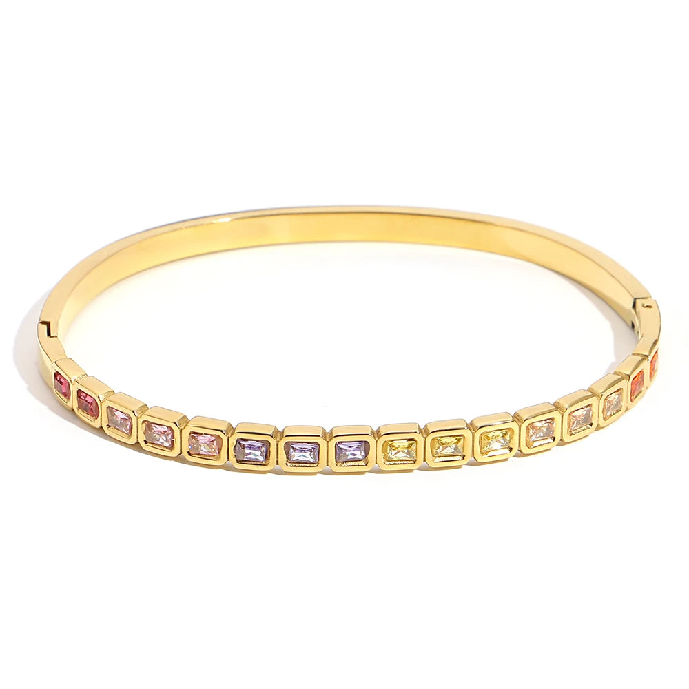 Greatera Trendy Gold Plated 316L Stainless Steel Bangles Bracelets for Women Delicate Cubic Zirconia Bracelet Party Jewelry 2024