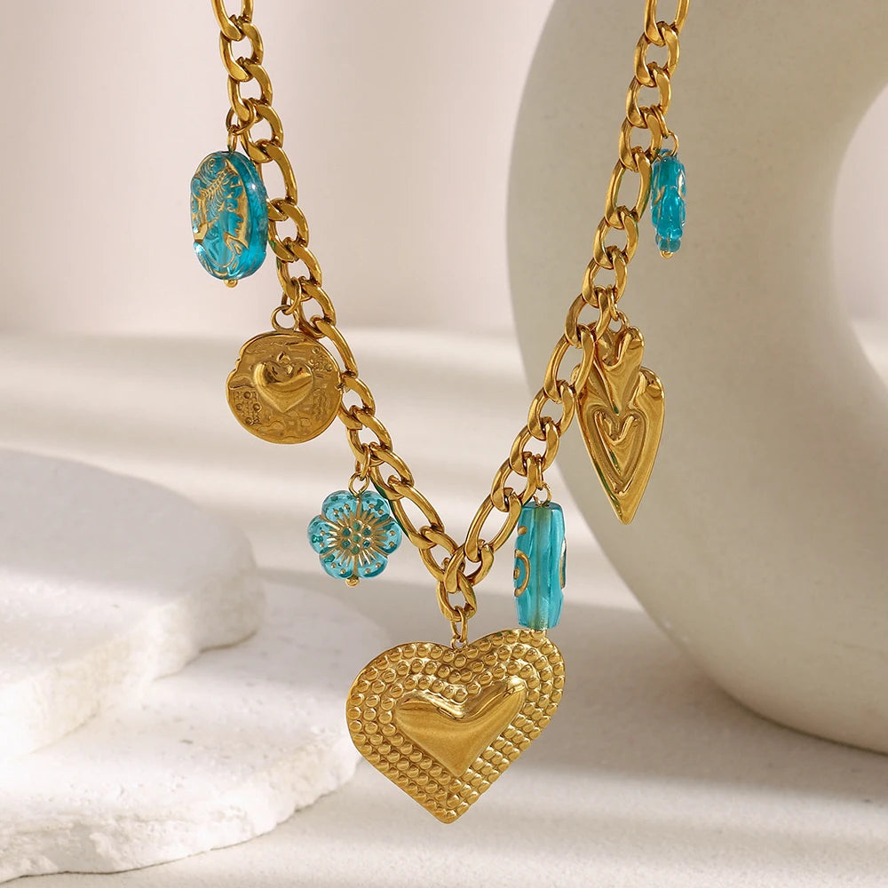 La. Muses Gold Retro Sun Moon Pendant Necklace