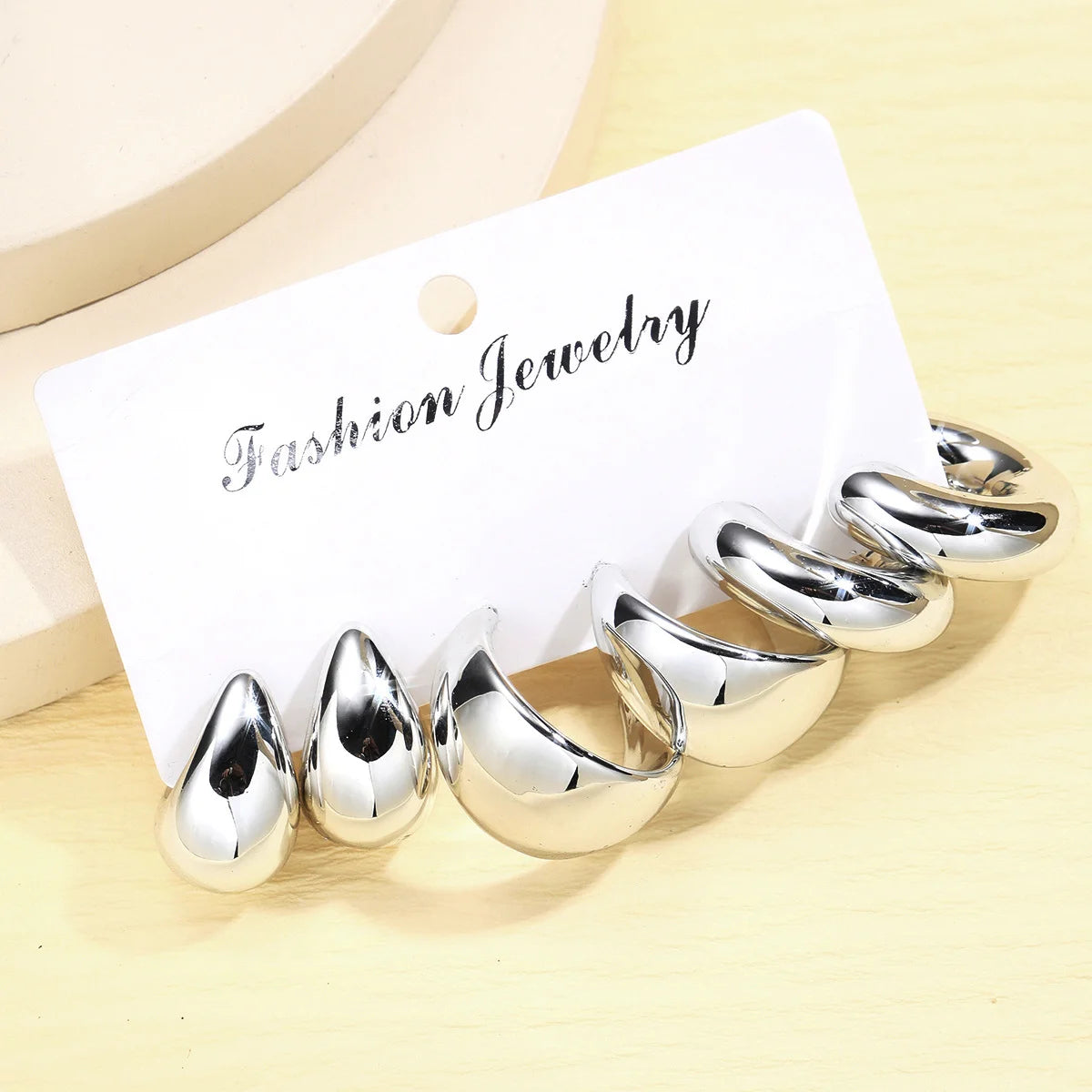Smooth Gold Waterdrop Hoop Earring Set 6pcs