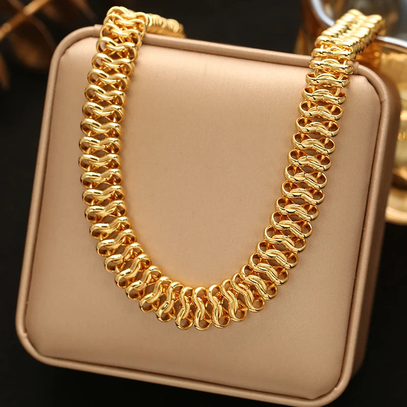 EILIECK 316L Stainless Steel Gold Color Chain Necklace Minimalist Metalic Texture 18K PVD Plated Collar Necklace Jewelry Gift