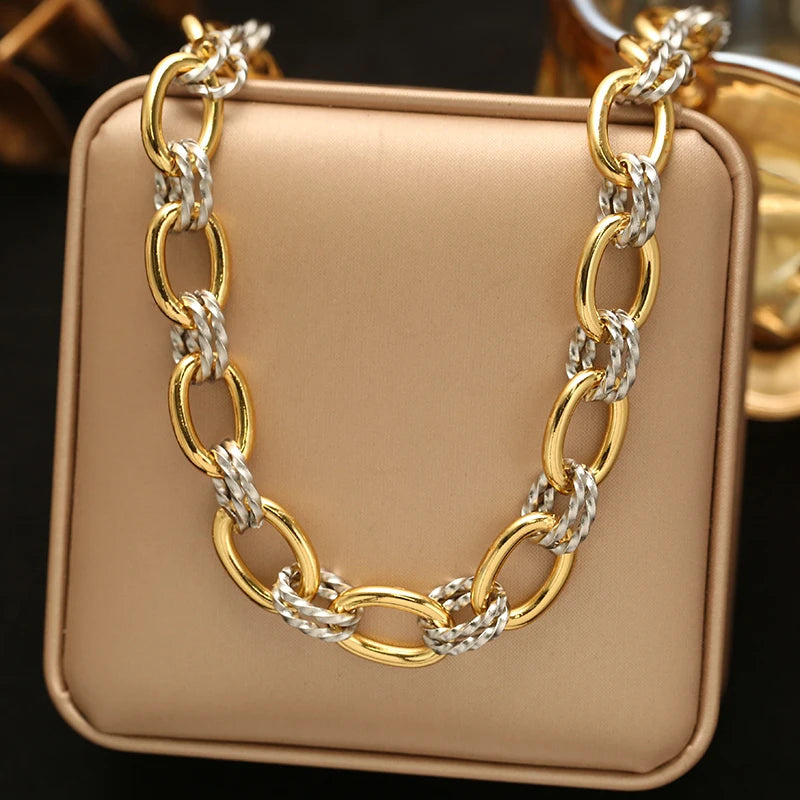 EILIECK 316L Stainless Steel Waterproof Chain Necklace Minimalist Metalic Texture 18K PVD Plated Collar Necklace Jewelry Gift