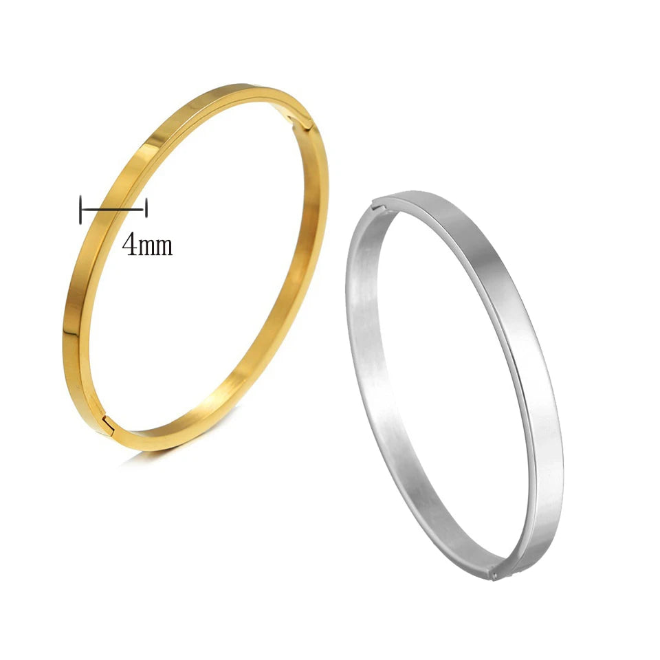Minimalist Stainless Steel Gold-Plated Plain Stackable Bracelet