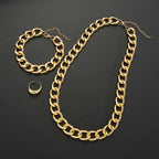 Punk Chunky Cuban Chain Necklace, Bracelet & Ring Jewelry Set, 3 Pcs/Set