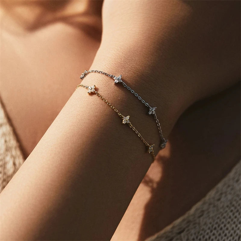 2026 Nouveau Bracelet Coréen en Acier Inoxydable Fleur de Cristal Personnalisé