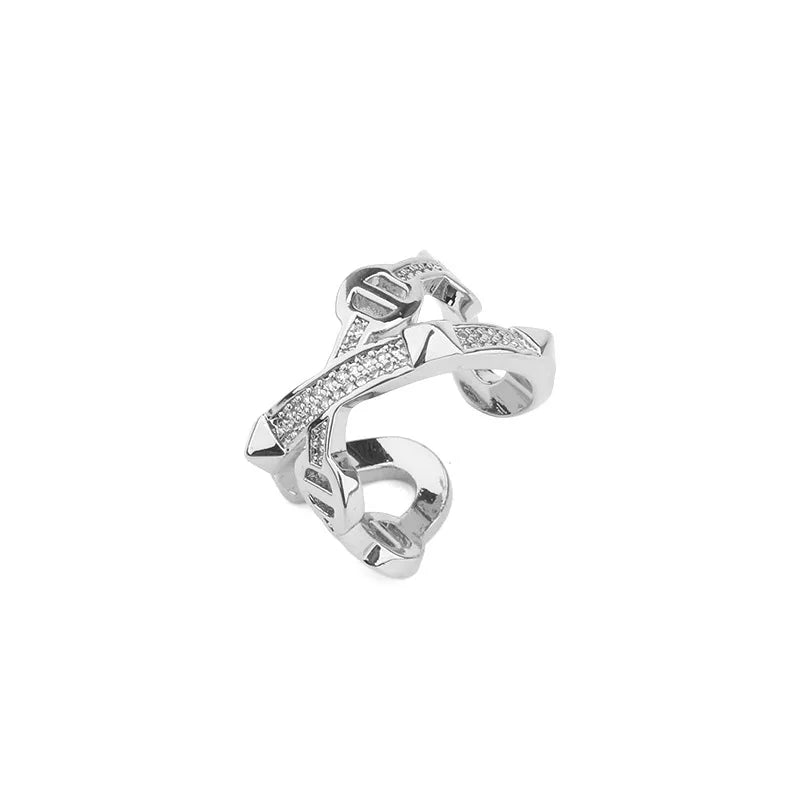 Fashion Luxury Punk Geometry Cubic Ziron Engagement Bridal Bracelet Statment Ring copper Lady Gift Jewelry
