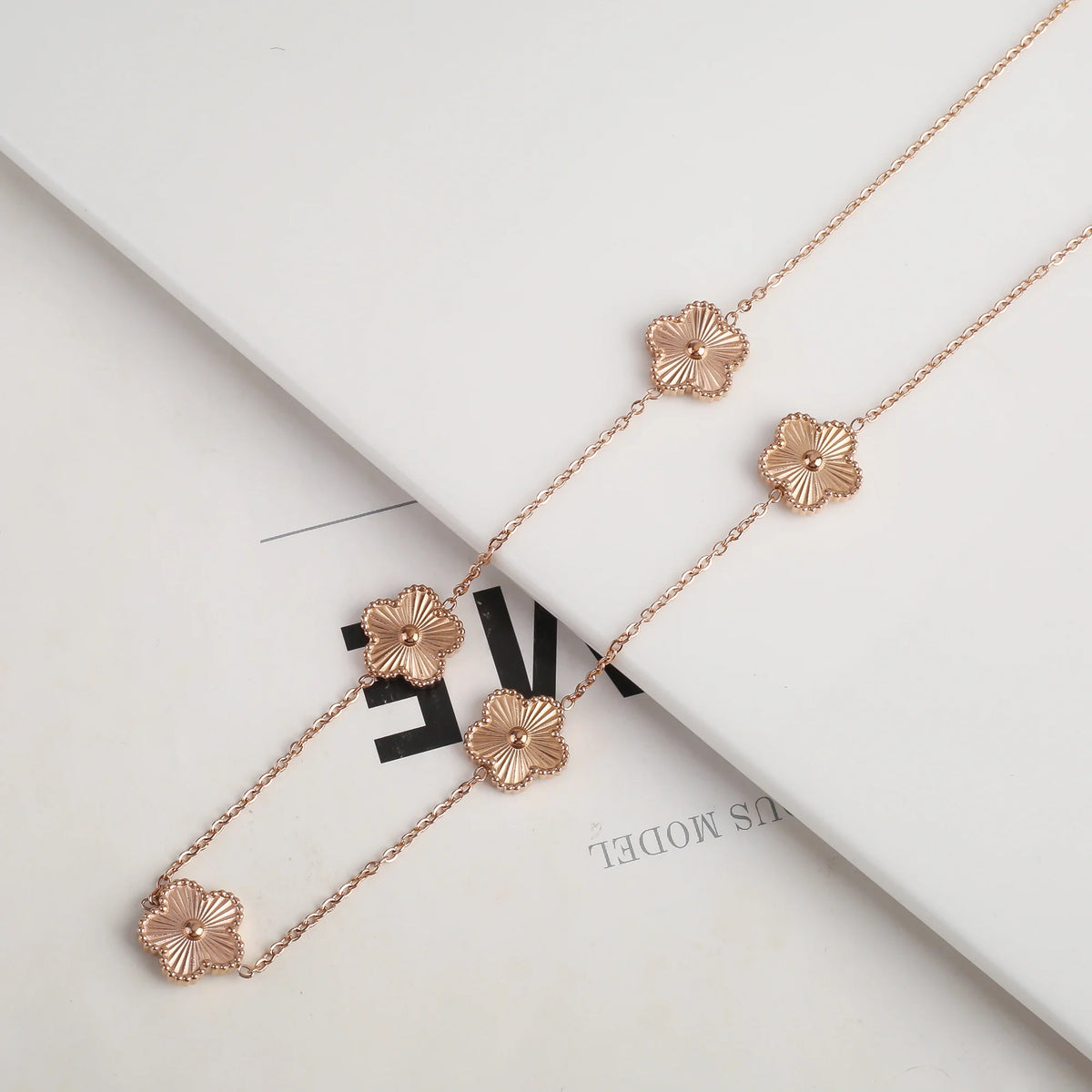 Metal Plum Blossom New Plant Five Leaf Flower Creative Bracelet Necklace Earring Set Women's Luxury Stainless Steel Clover