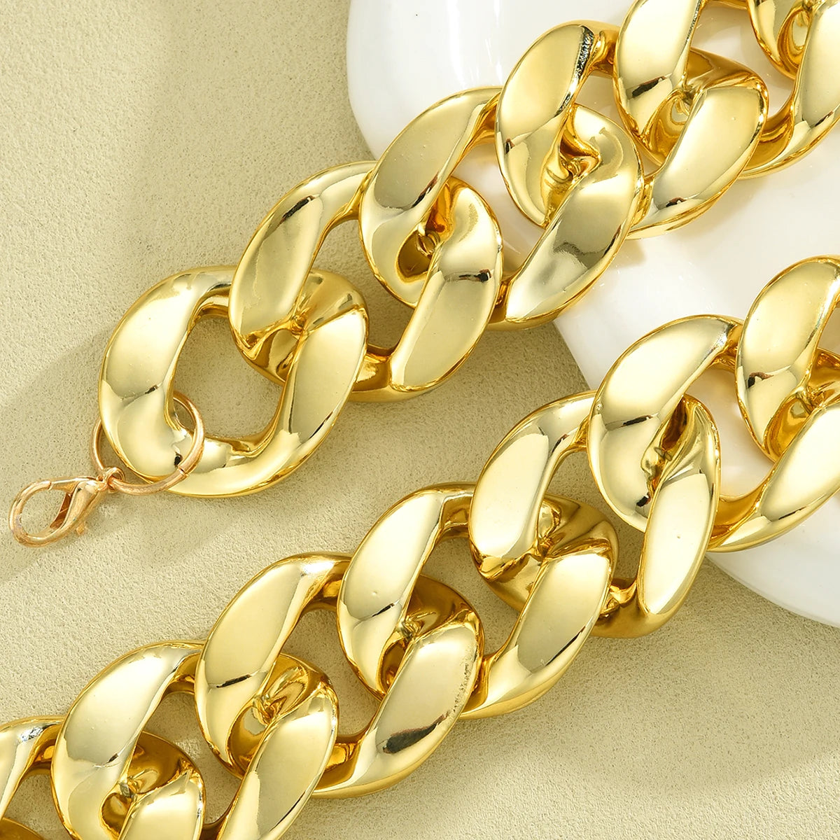 Vintage Chunky Gold Color Cuban Chain Jewelry Set, 2 Pcs/Set