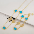 Hot Selling 18K Color Retention Electroplating New Plant Five Leaf Flower Micro Inlaid Zircon Set Necklace/Bracelet Women Clover