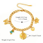 EILIECK Women's Fashion Retro Multi-Charm Chain Bracelet Gold Color Stainless Steel Flower Heart Butterfly Charm Bangle Jewelry