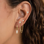 ZAKOL 3pcs Gold Color Stainless Steel Four-Leaf Flower Crystal Stud Earrings Set For Women Exquisite Piercing Jewelry Charm