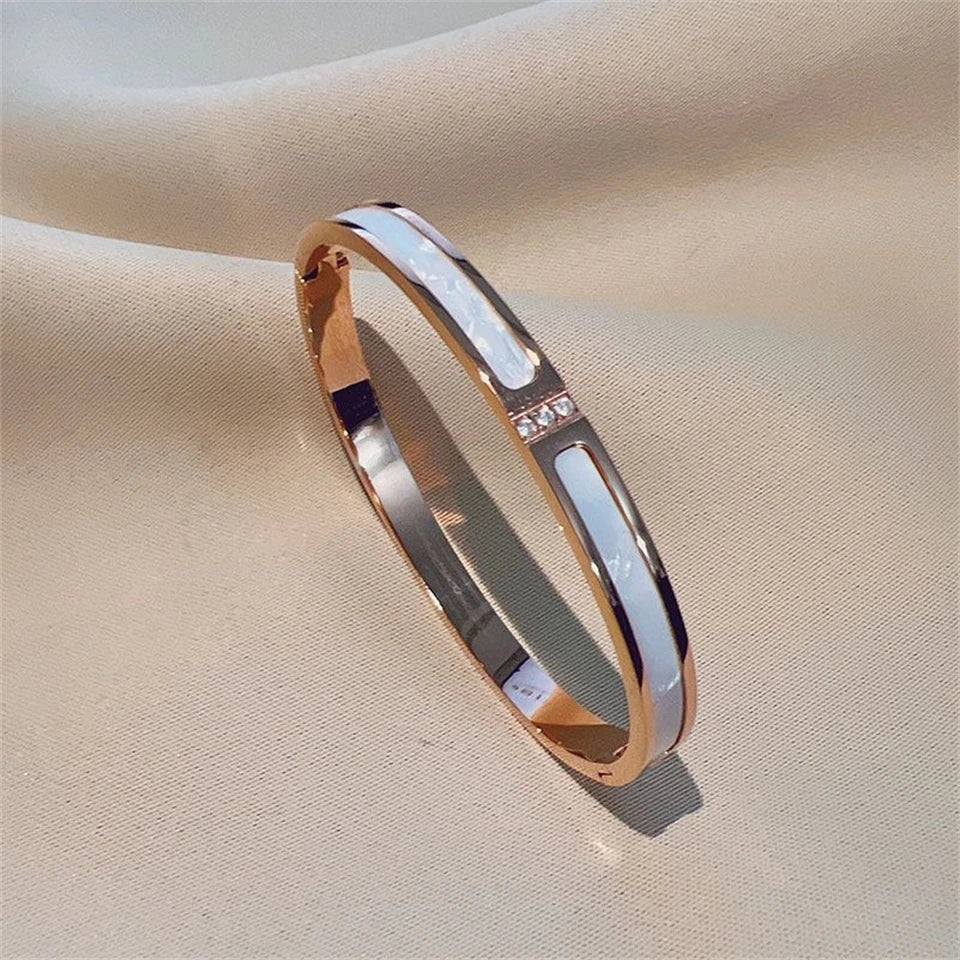 Sparkling Zirconia-Inlaid Stainless Steel Stackable Bracelet Set