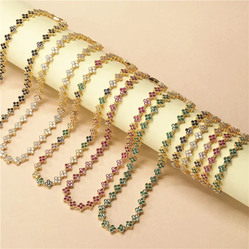 ChooseMe Brass Flower Necklace & Bracelet Jewelry Set