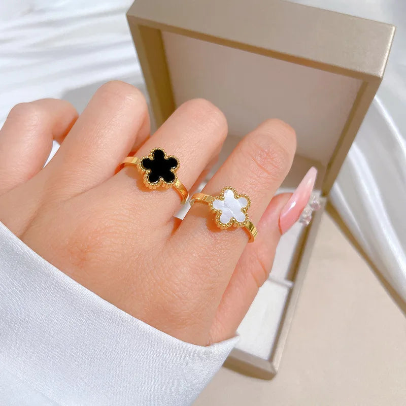 Delicate Stainless Steel Flower Ring For Women Romantic Plum Blossom Five Leaf Petal Finger Rings Fashion Aesthetic Jewelry Gift