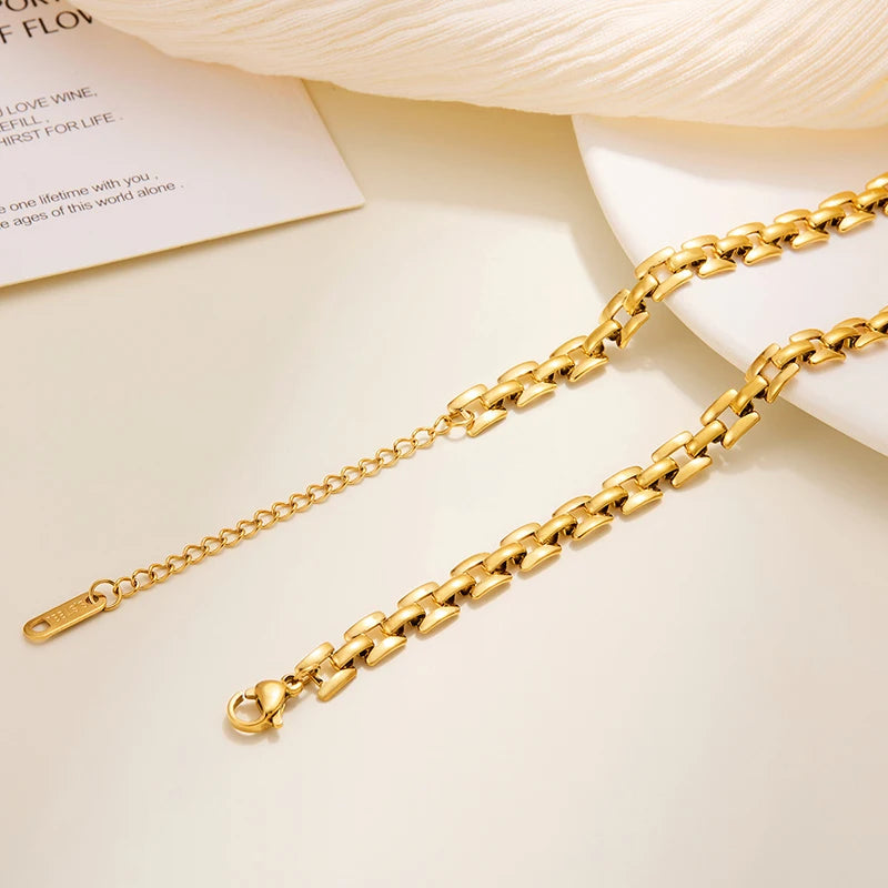 Vintage Stainless Steel Watch-Strap Chain Bracelet