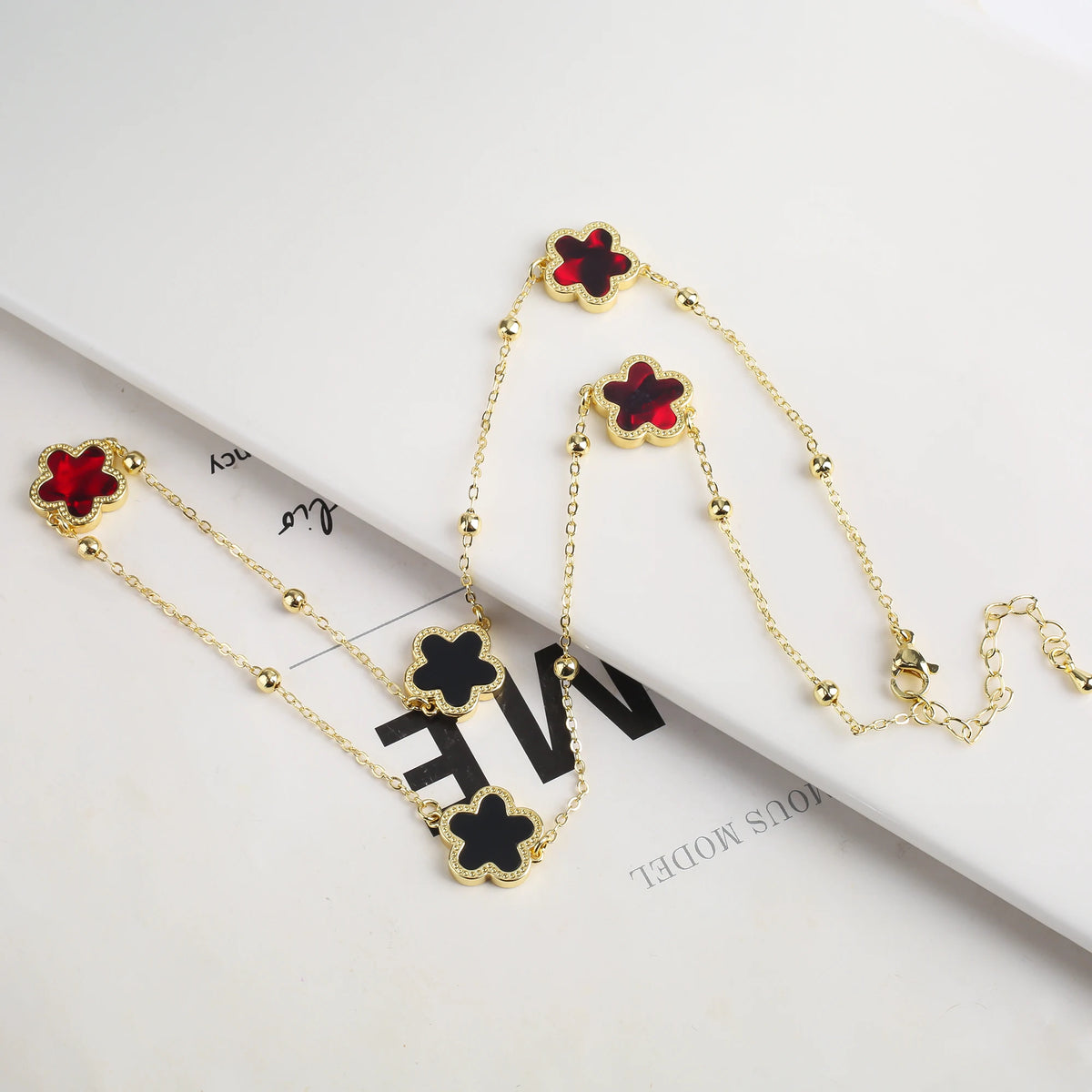 New Sweater Chain Five Point Star Creative Plant Plum Blossom Jewelry Set Shell Simple Bracelet/Necklace/Earrings Women's Clover
