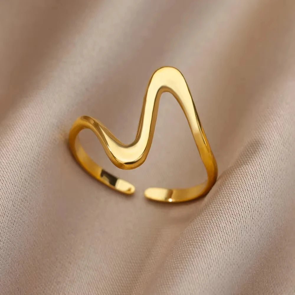 316L Stainless Steel Gold-Color Multilayer Geometric Open Ring