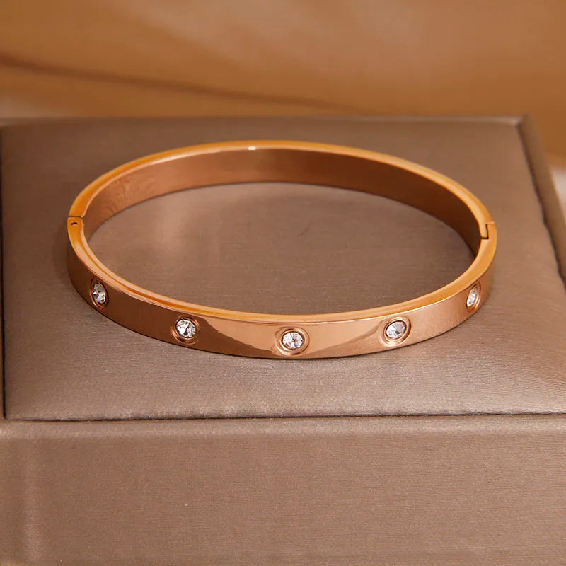 316L Stainless Steel Golden Flower Geometric Bamboo Bangle