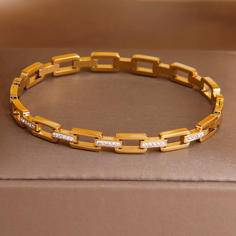 316L Stainless Steel Golden Flower Geometric Bamboo Bangle