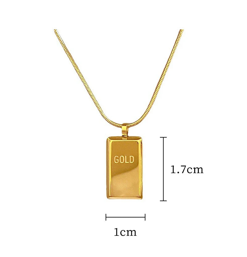 Bullion Bar Necklace Stainless Steel Necklaces Golden Cube Brick Pendant For Women Men Geometric Choker Gold Color Jewelry Gift