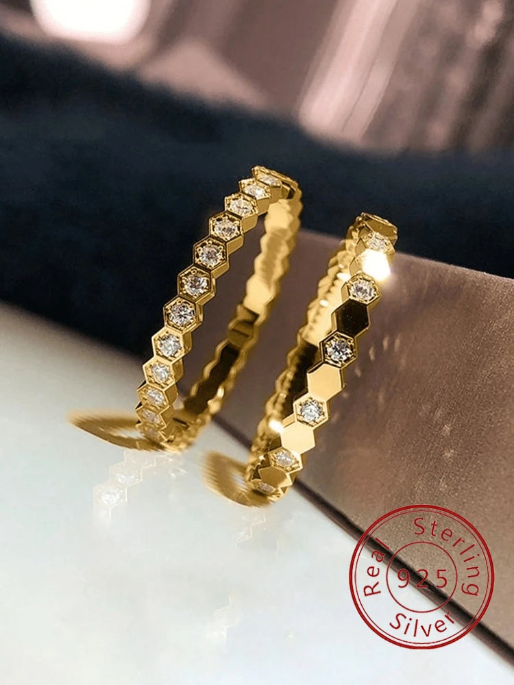 925 Sterling Silver Vintage Geometric Zircon Fine Jewelry Ring