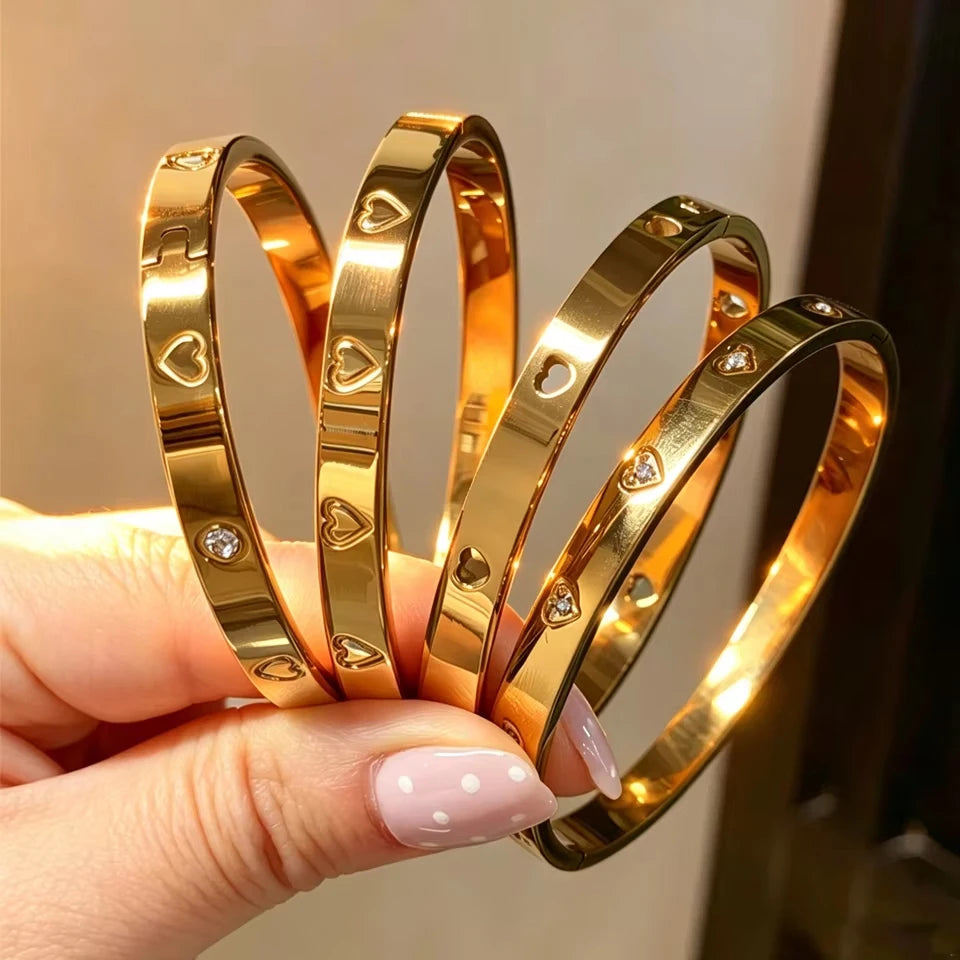 Yupsk 4/1Pcs Inlaid Zircon Stainless Steel Stackable Bracelet Delicate Flower Design Bangles Women's Fashion Versatile Jewelry