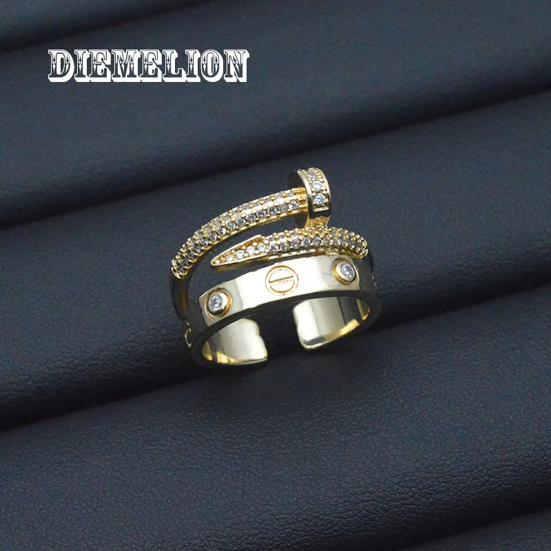 Luxury Two-Tone Multi-Layer Adjustable Zircon Nail & Screw Ring