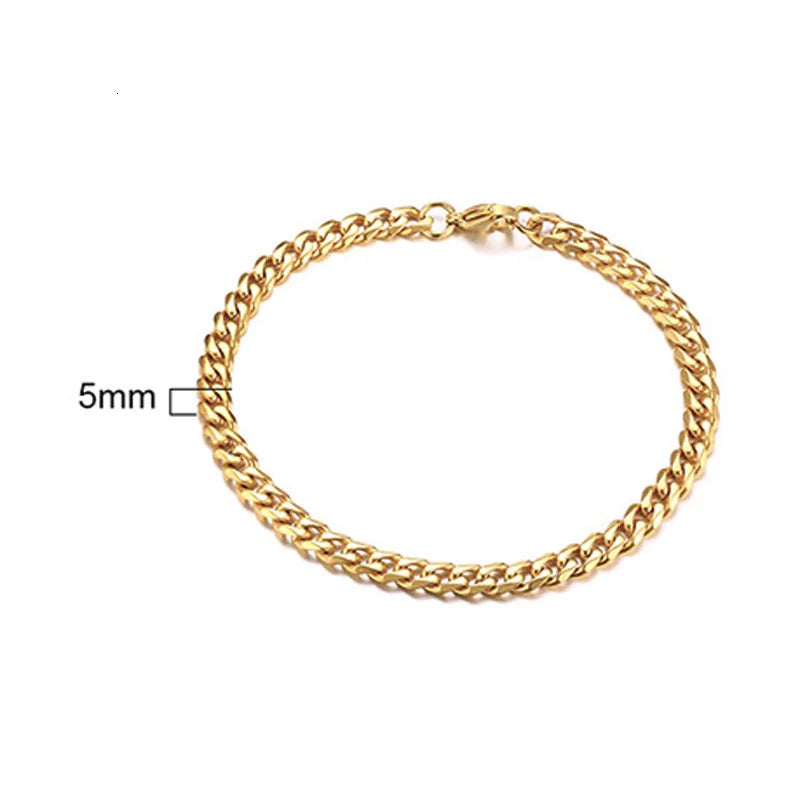 Stainless Steel Chain Bracelet Women, 3mm to 9mm Curb Cuban Chain Bangle Gold Color Unisex Wrist Stackable Jewelry