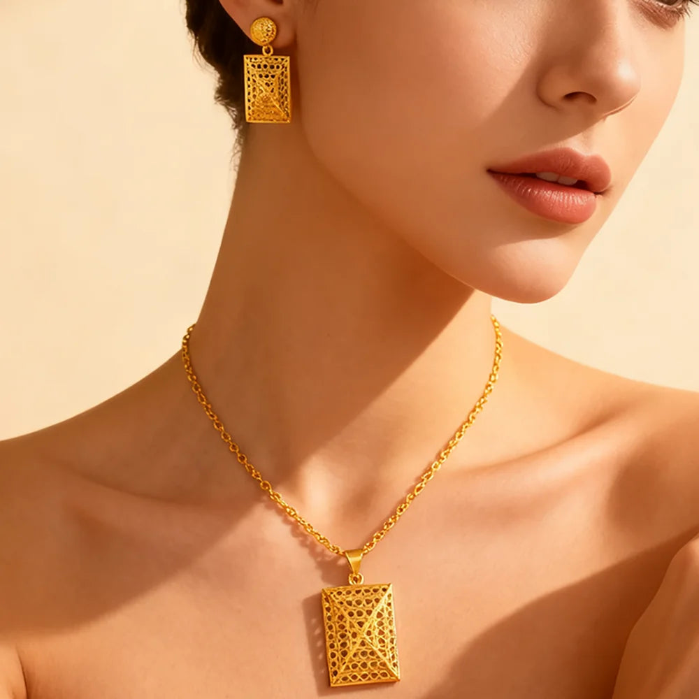 dubai 18k gold color jewelry set for woman wedding party necklace earrings sets indian jewelry set free shipping Wholesale