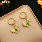 EILIECK Exquises Boucles d'Oreilles Pendantes Papillon Zircon Vert Acier Inoxydable Plaqué Or 18K Accessoires de Vacances Tendance pour Femme
