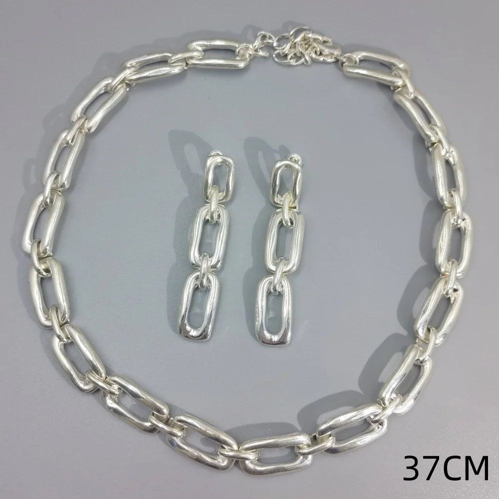 ChooseMe 2026 Metallic Irregular Geometric Earrings & Necklace Set