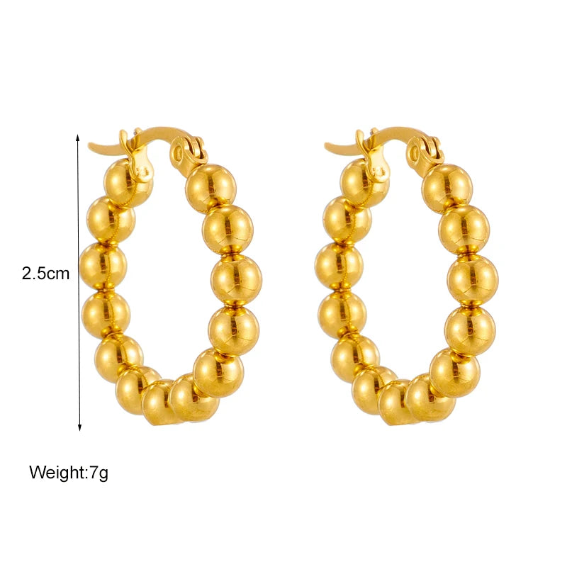 DIEYURO 316L Stainless Steel Beads Hoop Earrings For Women New Design 3-Color Girls Ear Jewelry Party Wedding Gift Bijoux серьги