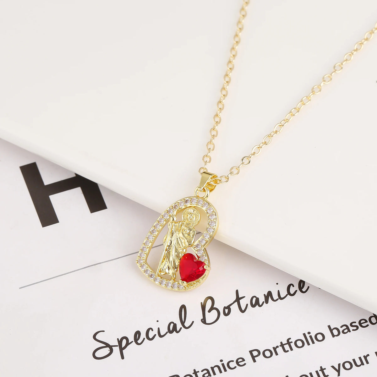 Heart Shaped Religious Madonna Zircon Crystal Jewelry Set Bracelet Necklace Earrings Copper Women's Retro Jewelry New Design