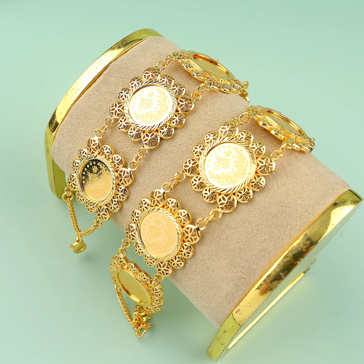 Arabic Vintage Gold-Plated Copper Turkish Cuff Bracelet