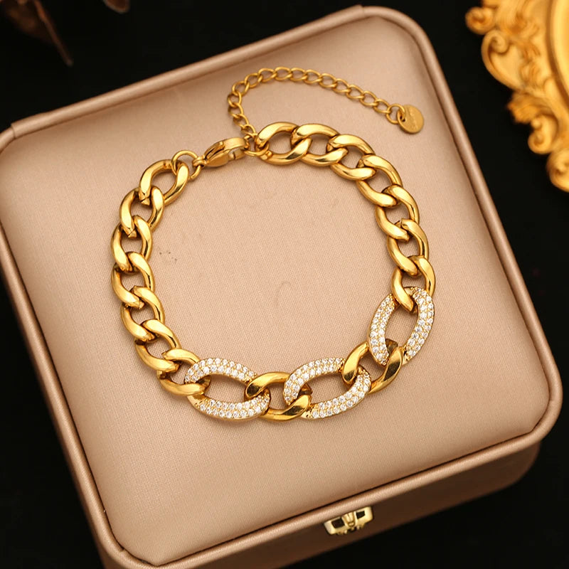 EILIECK Waterproof Stainless Steel Geometric Link Chain Bracelet Bangle Statement Metal Polished 18K PVD Plated Stylish Jewelry