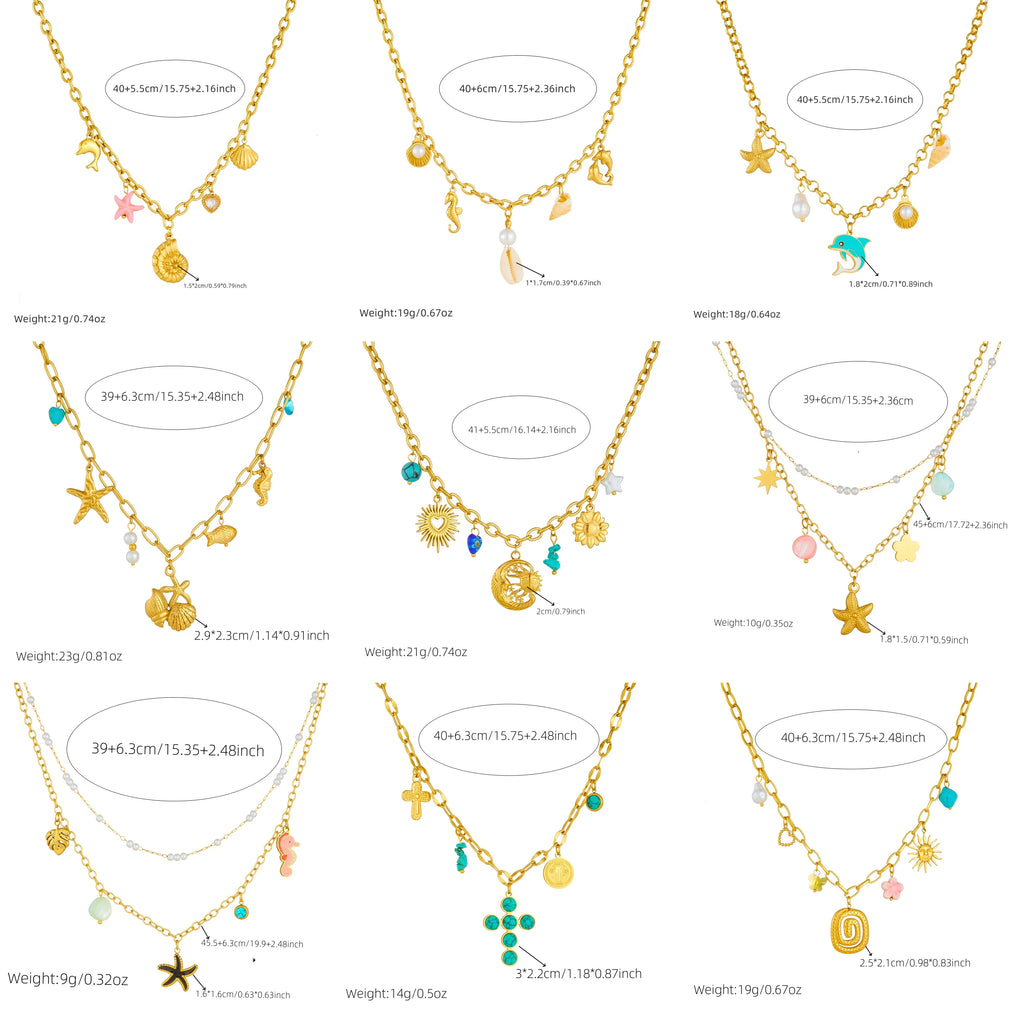 DIEYURO 316L Stainless Steel Golden Heart Sun Multiple Pendants Necklace Women New Fashion Marine Style Neck Chain Jewelry Gift
